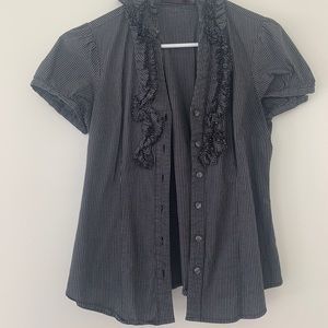 Black Striped Business Casual Button Down Tee